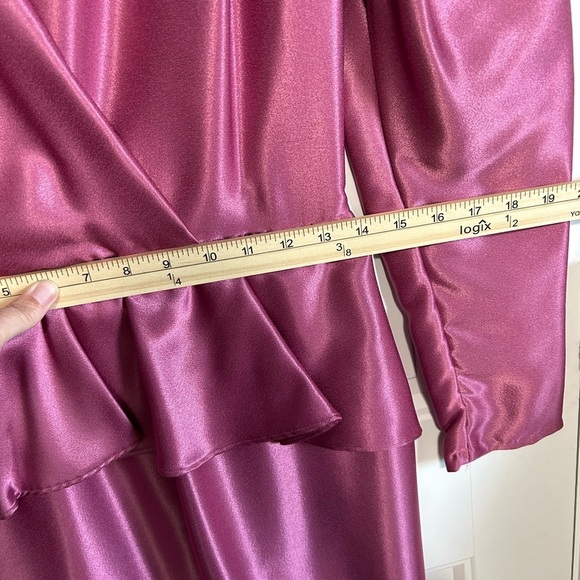 Vintage ILGWU Union Made Pink Long Sleeves Maxi Dress With Belt Made In USA - Picture 3 of 15
